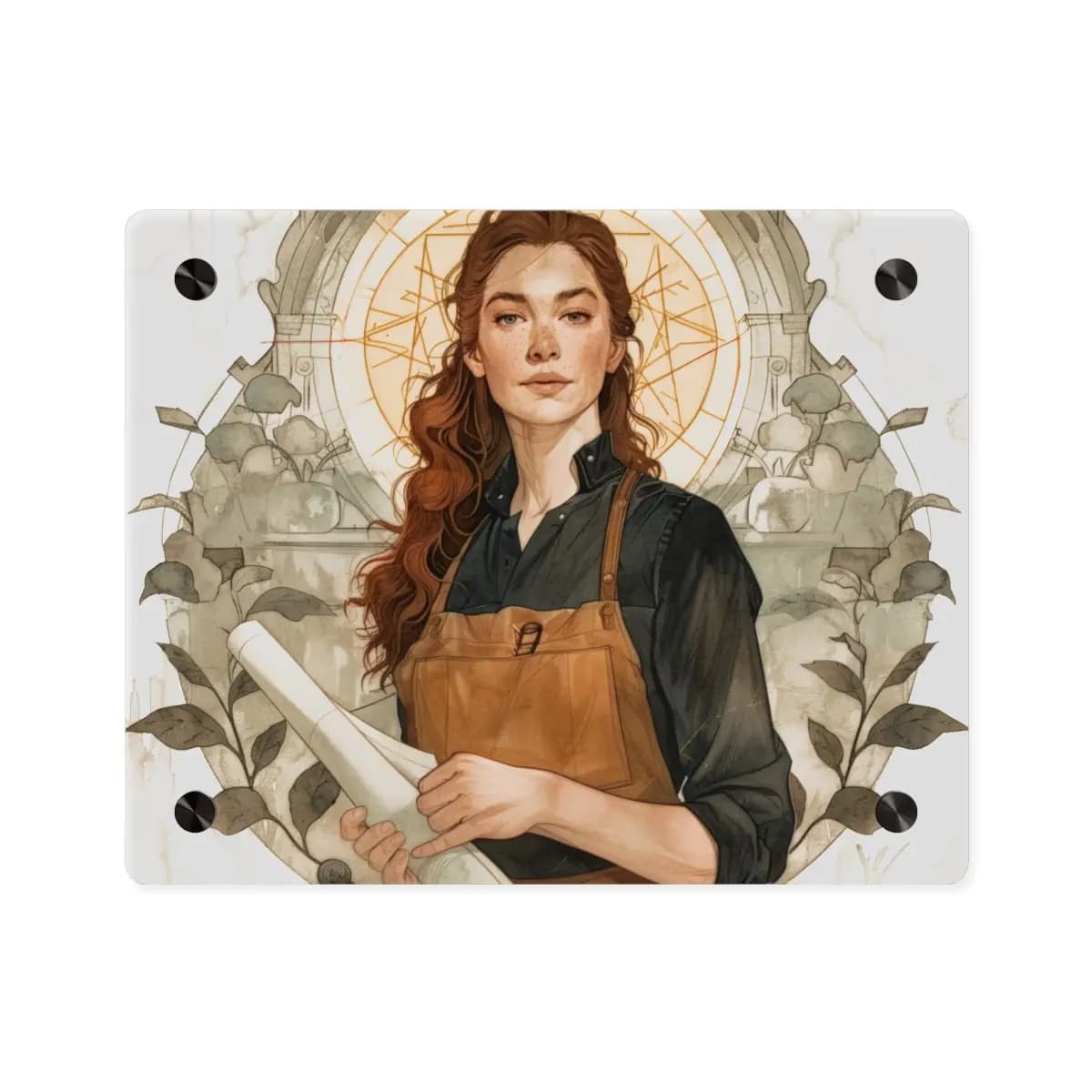 The Architect with Scrolls and Golden Halo - Acrylic Wall Art Panels mockup angle 1