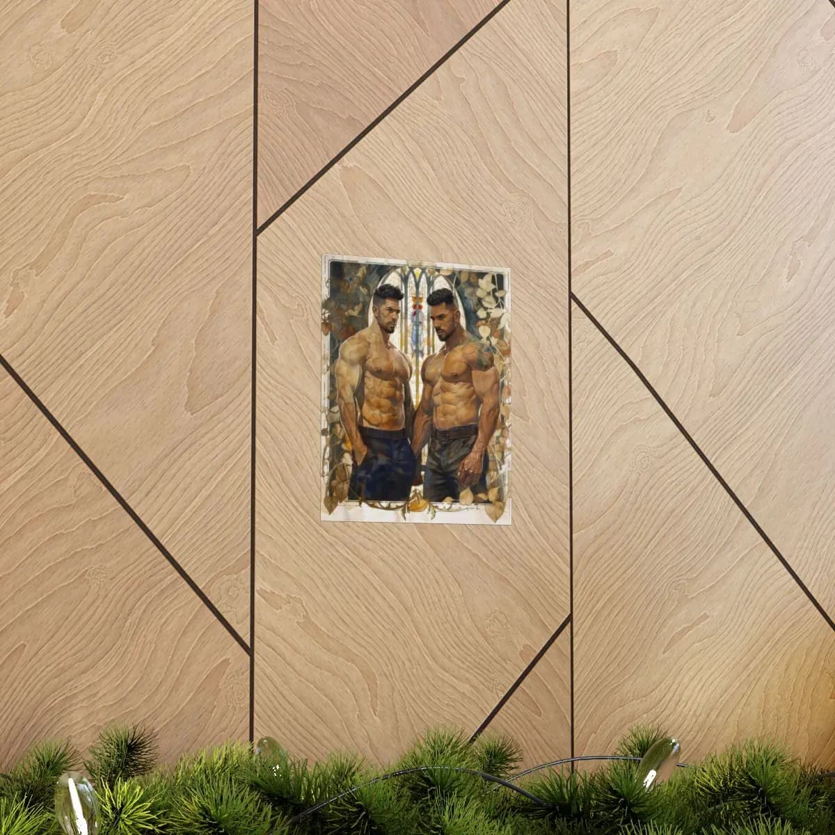 Two Warriors Before a Sacred Stained Glass - Matte Vertical Posters mockup angle 5