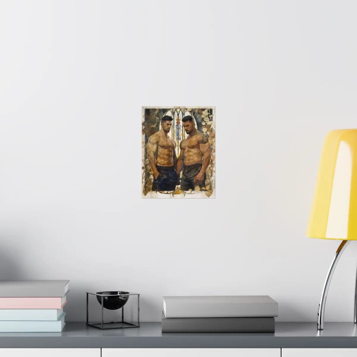 Two Warriors Before a Sacred Stained Glass - Matte Vertical Posters mockup angle 8