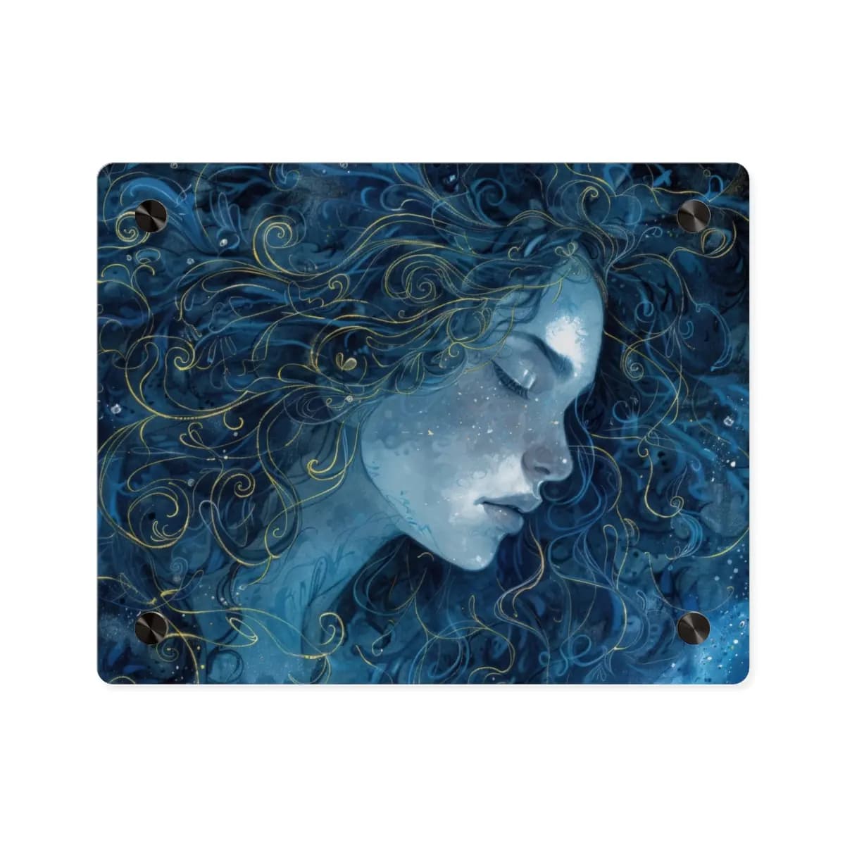 Sleeping Woman with Swirling Golden Hair - Acrylic Wall Art Panels mockup angle 1
