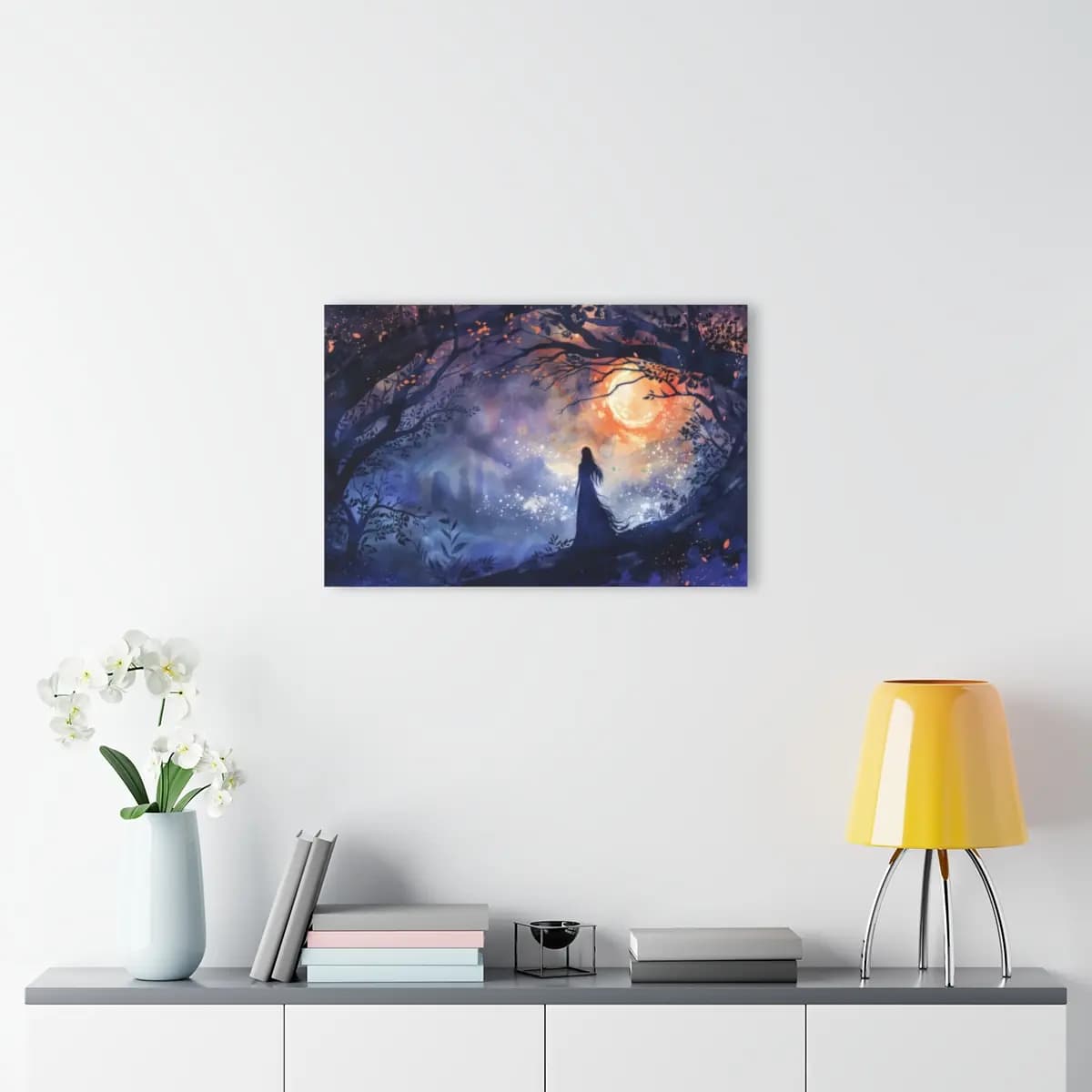 Lone Silhouette Before the Enchanted Forest Moon - Acrylic Prints (French Cleat Hanging) mockup angle 4
