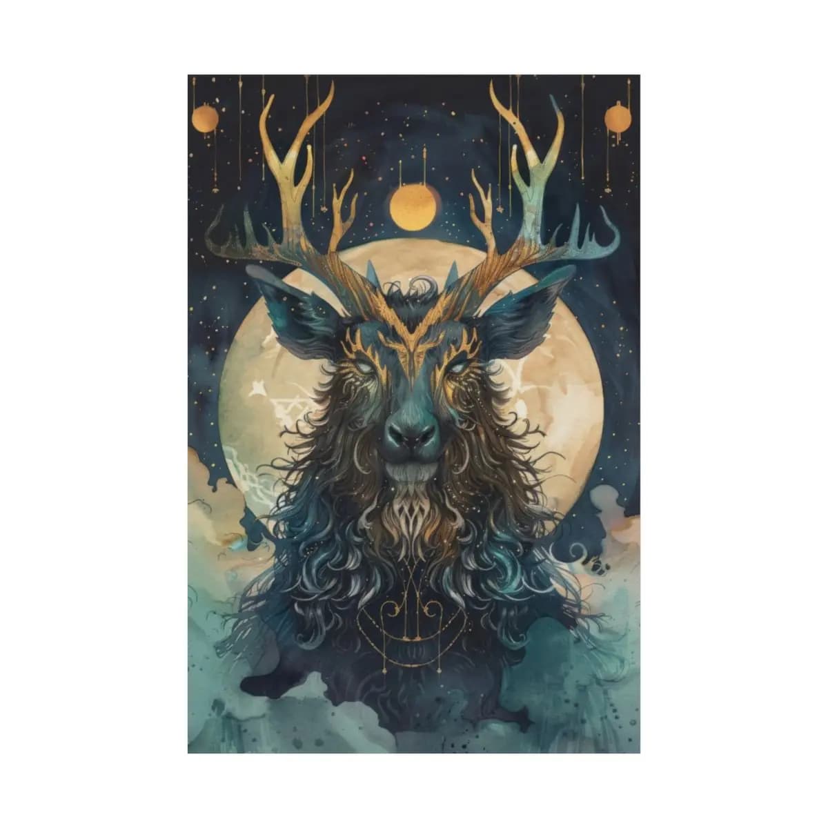The Cosmic Stag Beneath the Golden Moon - Matte Vertical Posters mockup angle 2