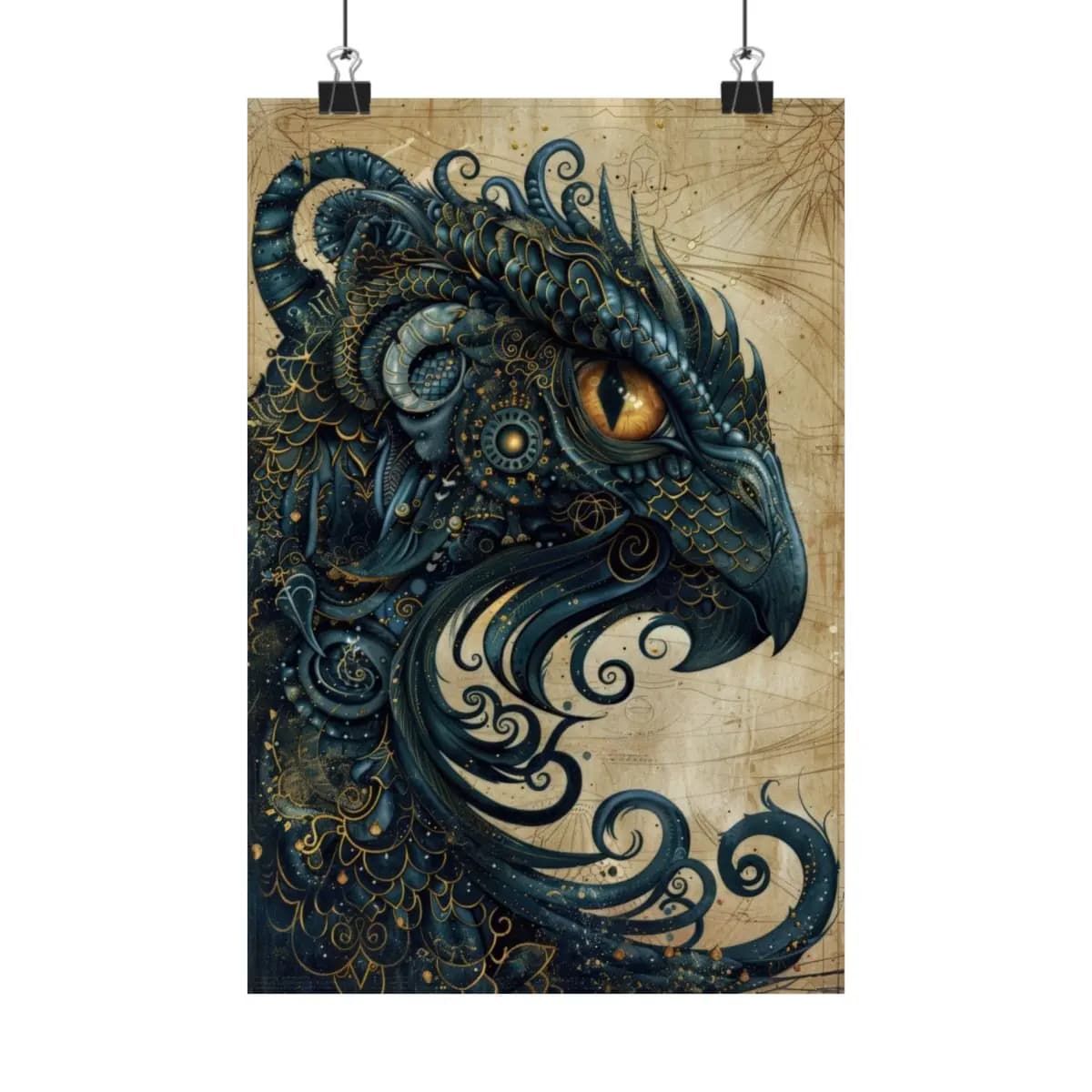 Night Dragon with Gilded Scales and Ink - Matte Vertical Posters mockup angle 1