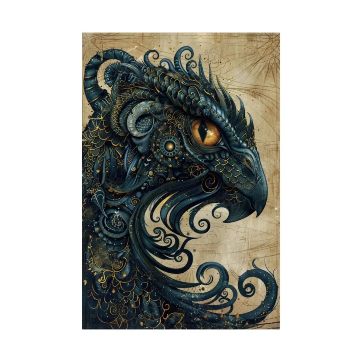 Night Dragon with Gilded Scales and Ink - Matte Vertical Posters mockup angle 2
