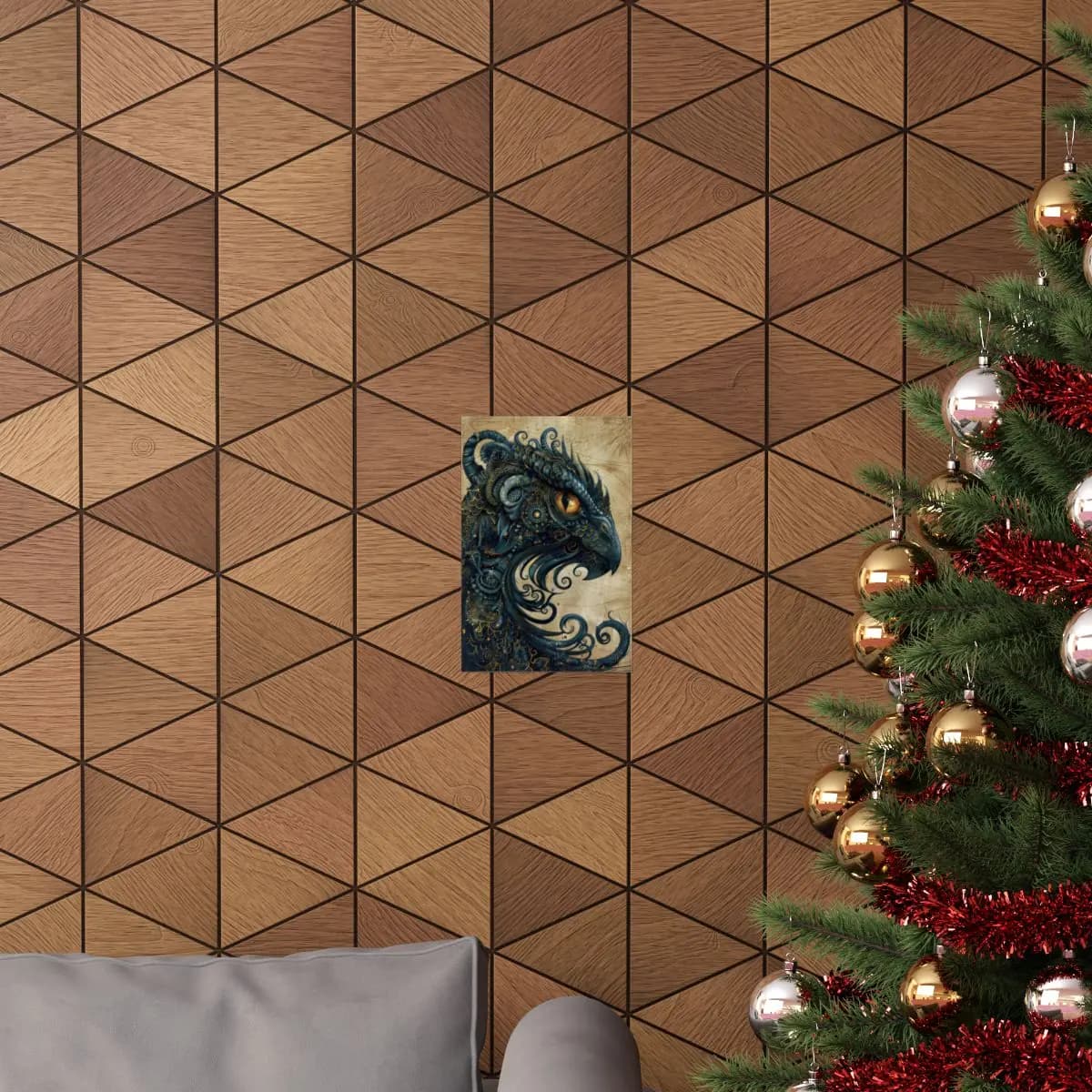 Night Dragon with Gilded Scales and Ink - Matte Vertical Posters mockup angle 4