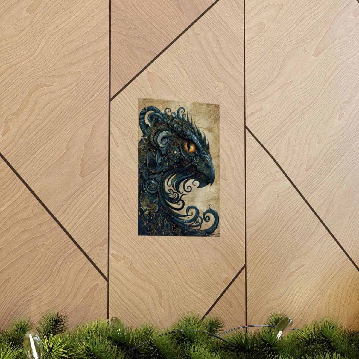 Night Dragon with Gilded Scales and Ink - Matte Vertical Posters mockup angle 5