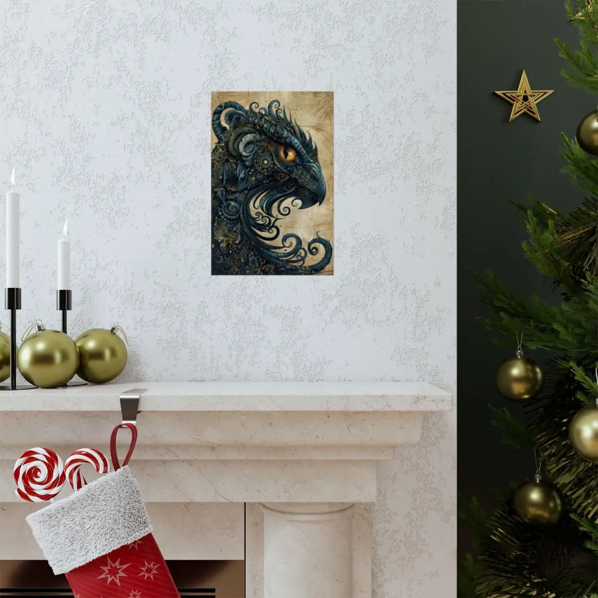 Night Dragon with Gilded Scales and Ink - Matte Vertical Posters mockup angle 7
