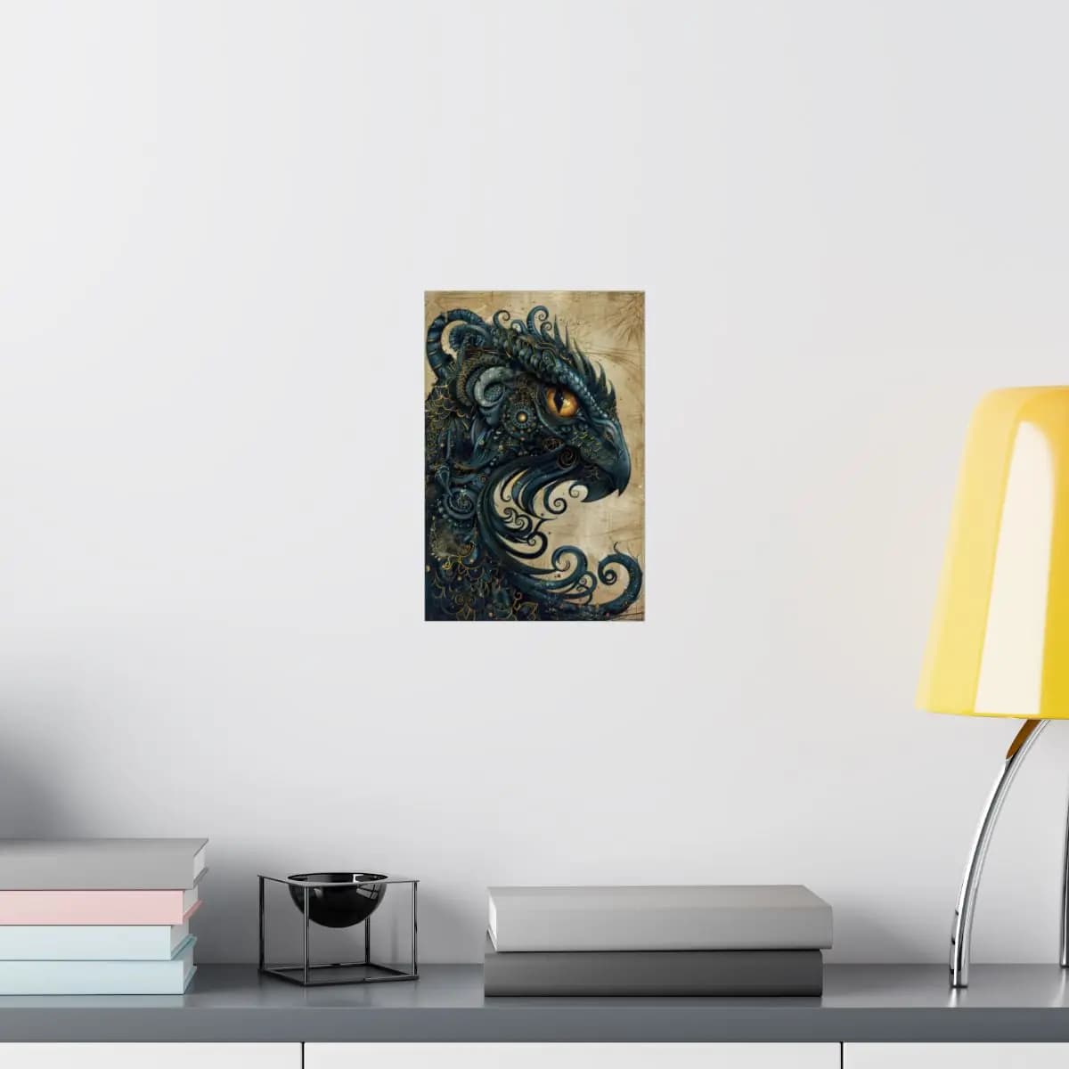 Night Dragon with Gilded Scales and Ink - Matte Vertical Posters mockup angle 8