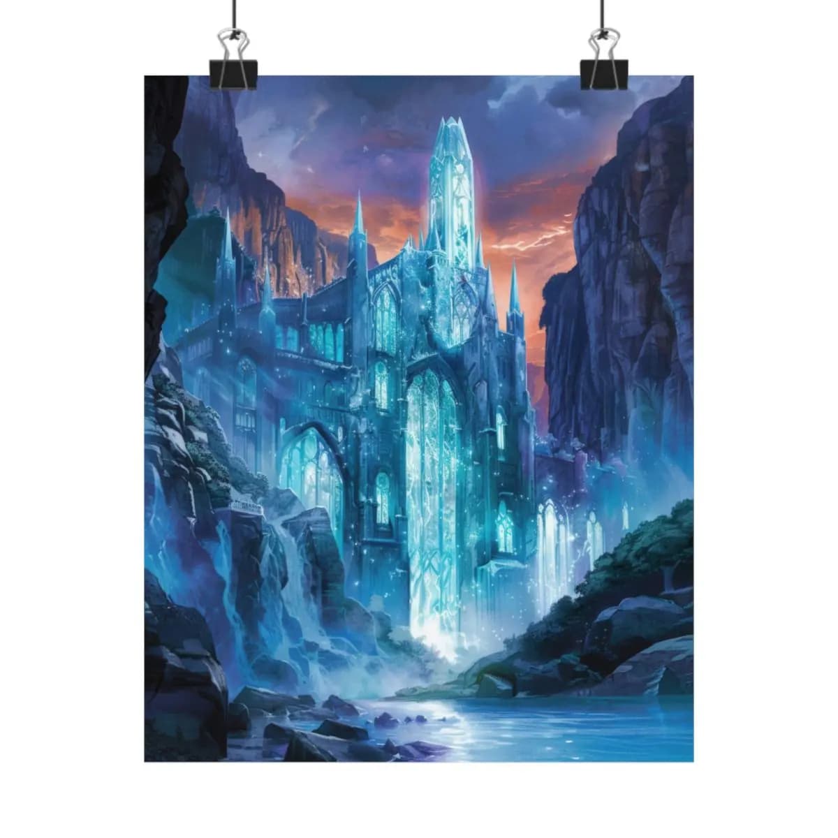 Crystal Cathedral Rising from the Canyon Depths - Matte Vertical Posters mockup angle 1