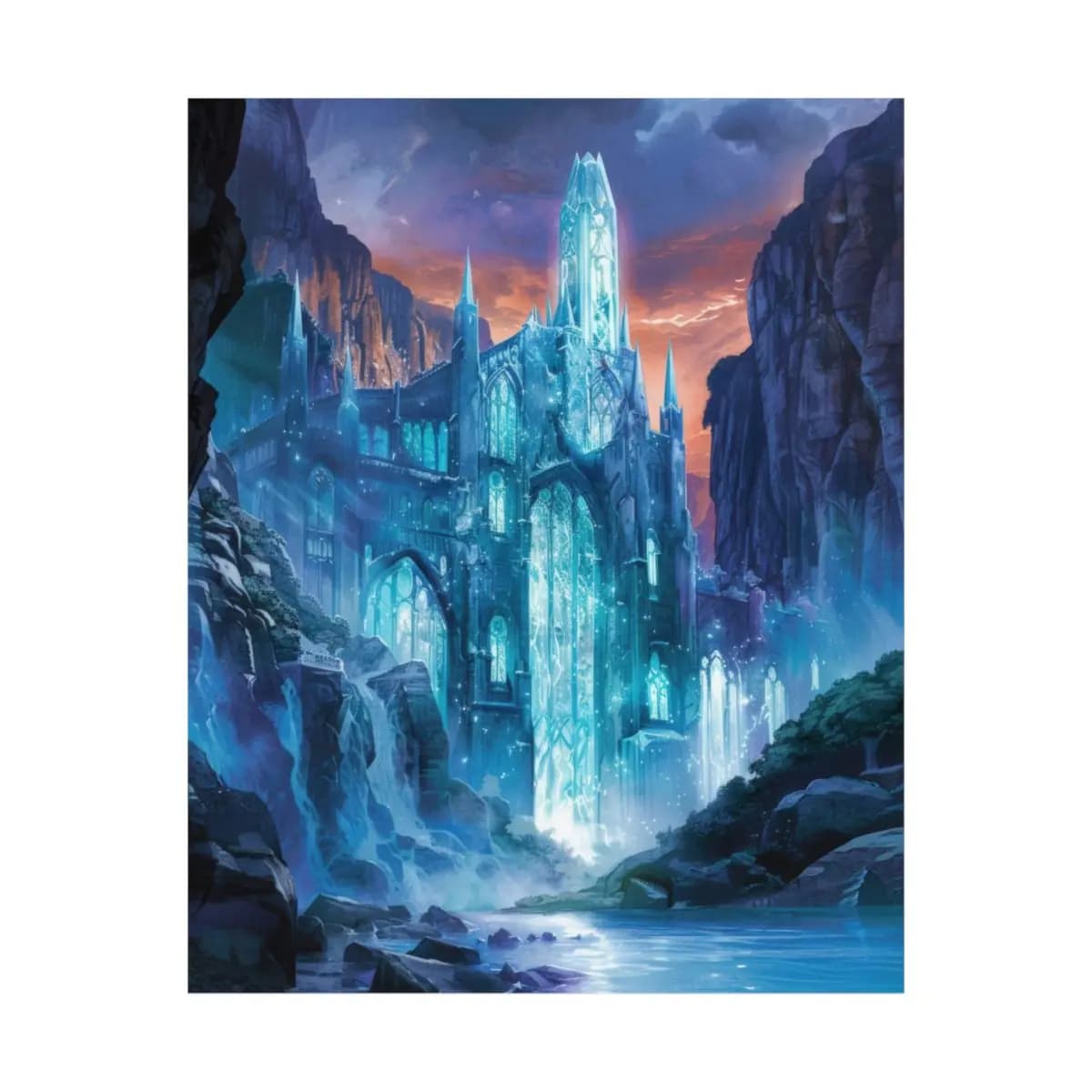 Crystal Cathedral Rising from the Canyon Depths - Matte Vertical Posters mockup angle 2