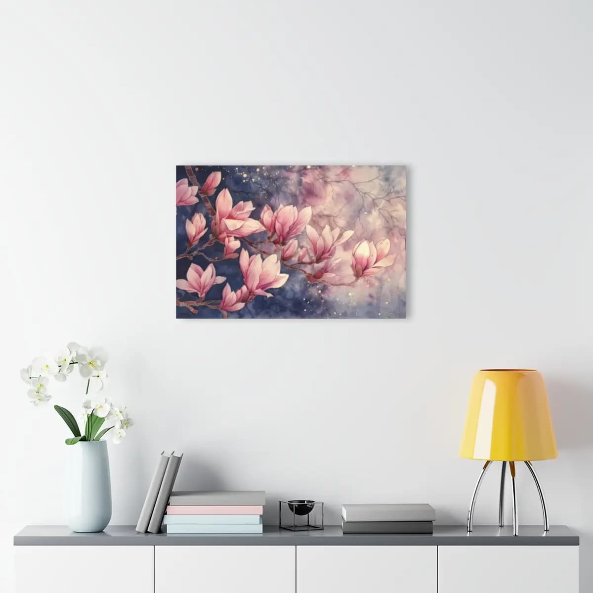 Magnolia Blossoms Against a Twilight Sky - Acrylic Prints (French Cleat Hanging) mockup angle 4