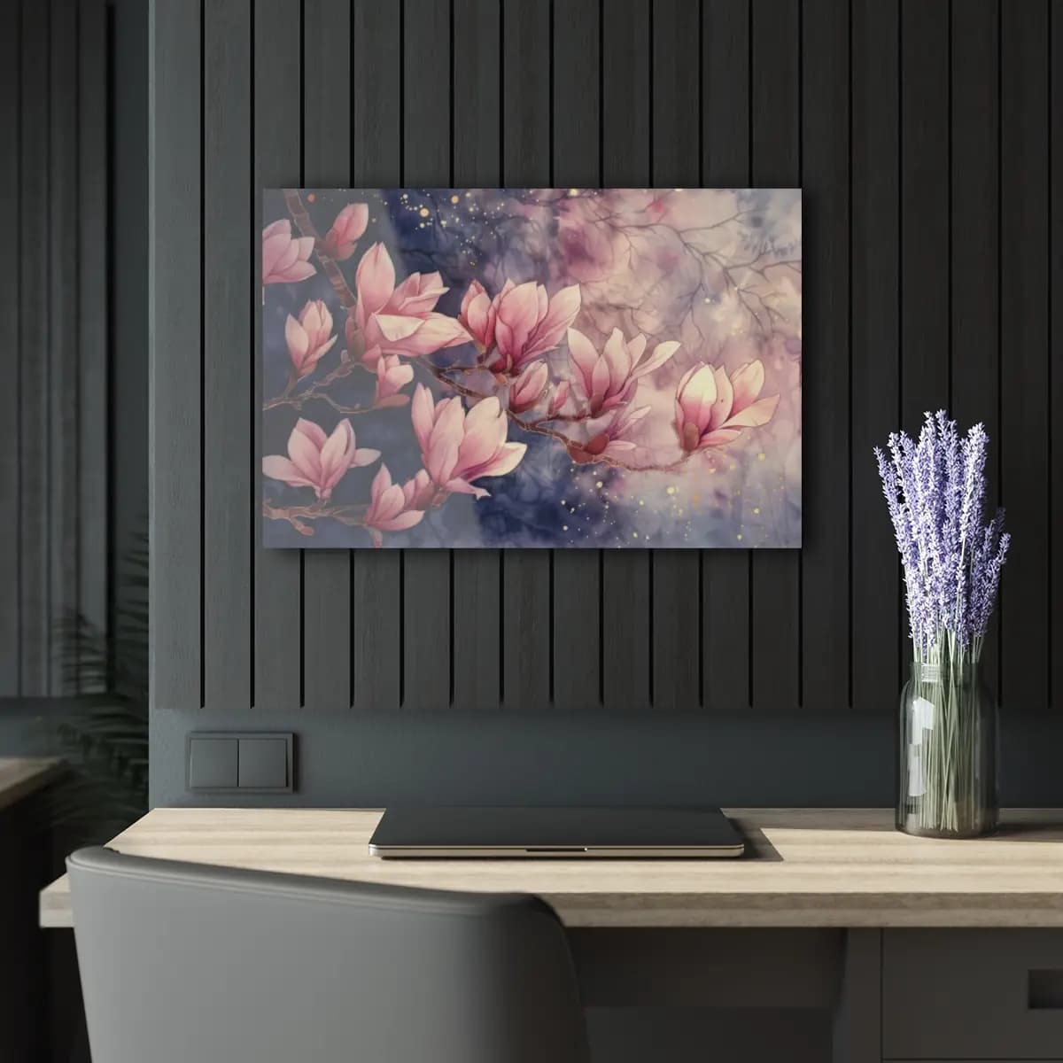 Magnolia Blossoms Against a Twilight Sky - Acrylic Prints (French Cleat Hanging) mockup angle 5