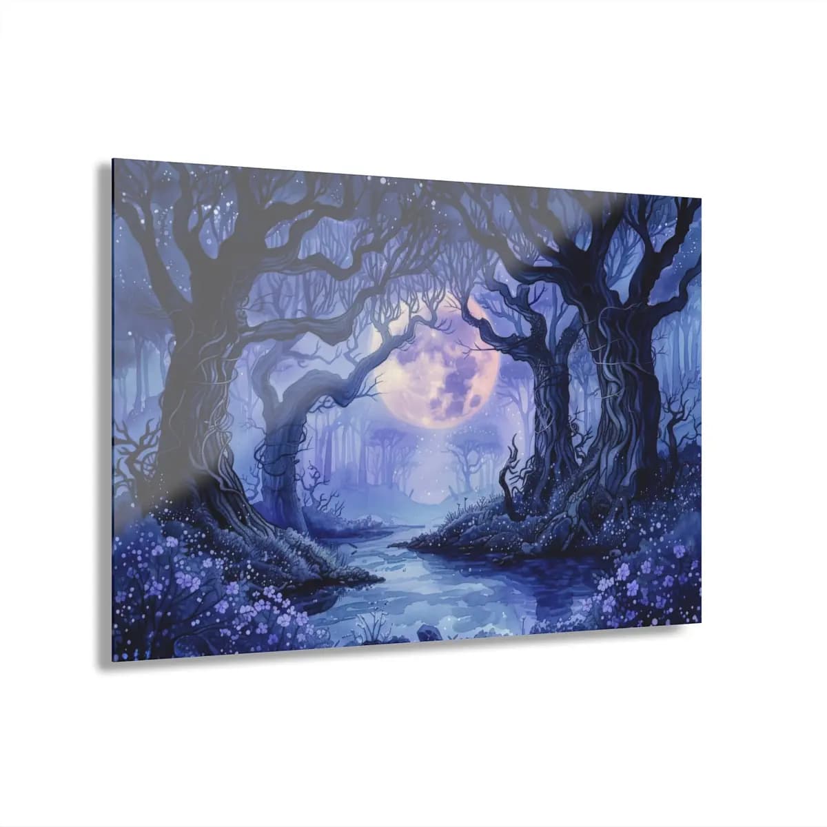 Enchanted Forest Beneath the Full Moon - Acrylic Prints (French Cleat Hanging) mockup angle 1
