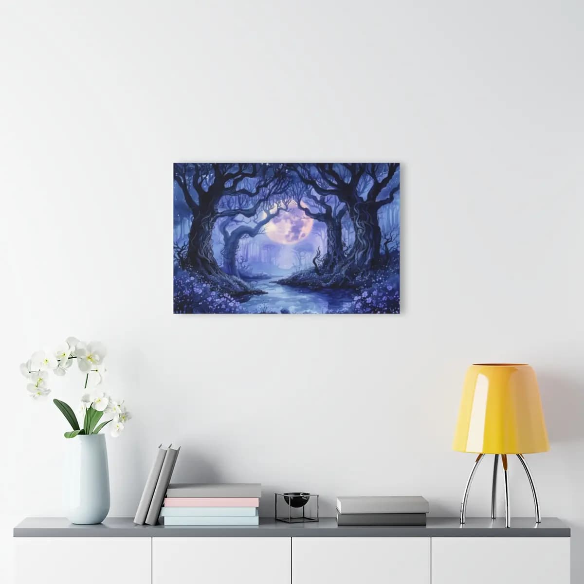 Enchanted Forest Beneath the Full Moon - Acrylic Prints (French Cleat Hanging) mockup angle 4