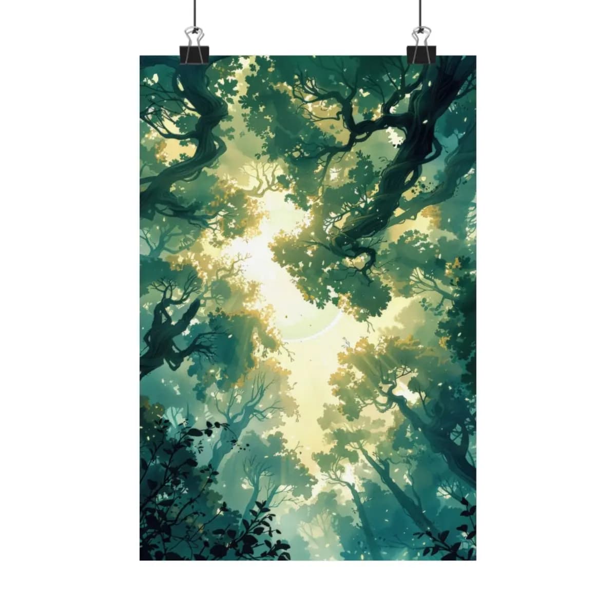 Celestial Light Through the Enchanted Canopy - Matte Vertical Posters mockup angle 1