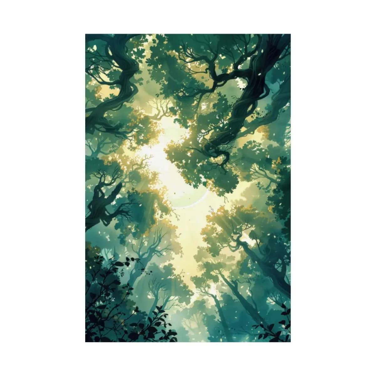 Celestial Light Through the Enchanted Canopy - Matte Vertical Posters mockup angle 2