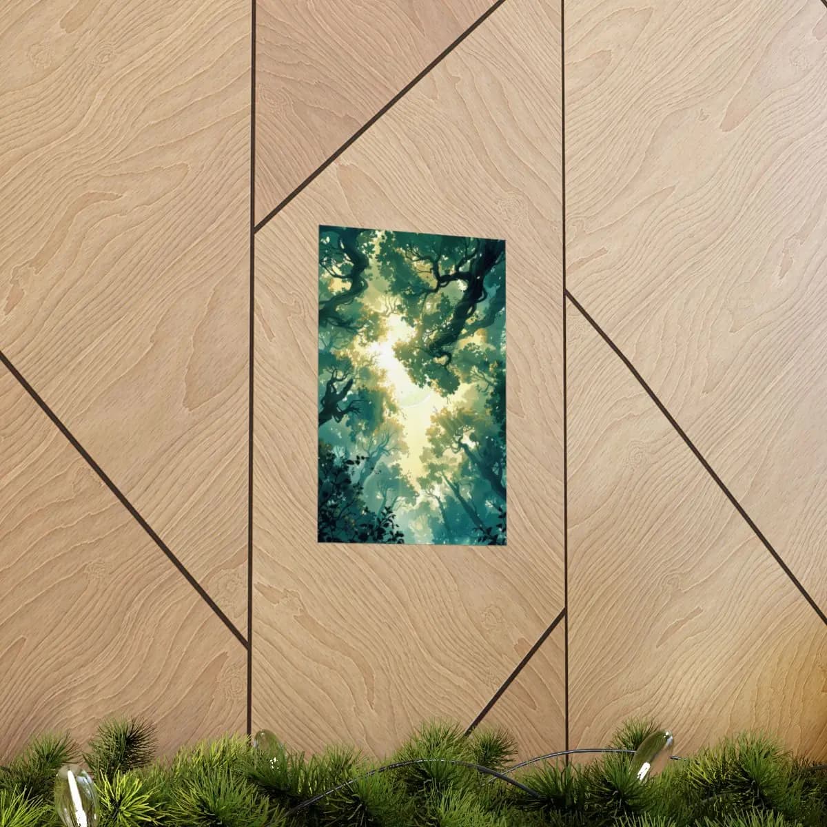 Celestial Light Through the Enchanted Canopy - Matte Vertical Posters mockup angle 5