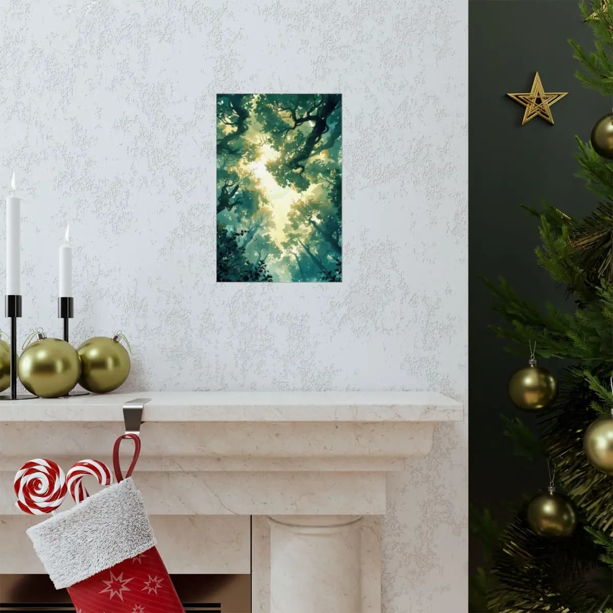 Celestial Light Through the Enchanted Canopy - Matte Vertical Posters mockup angle 7