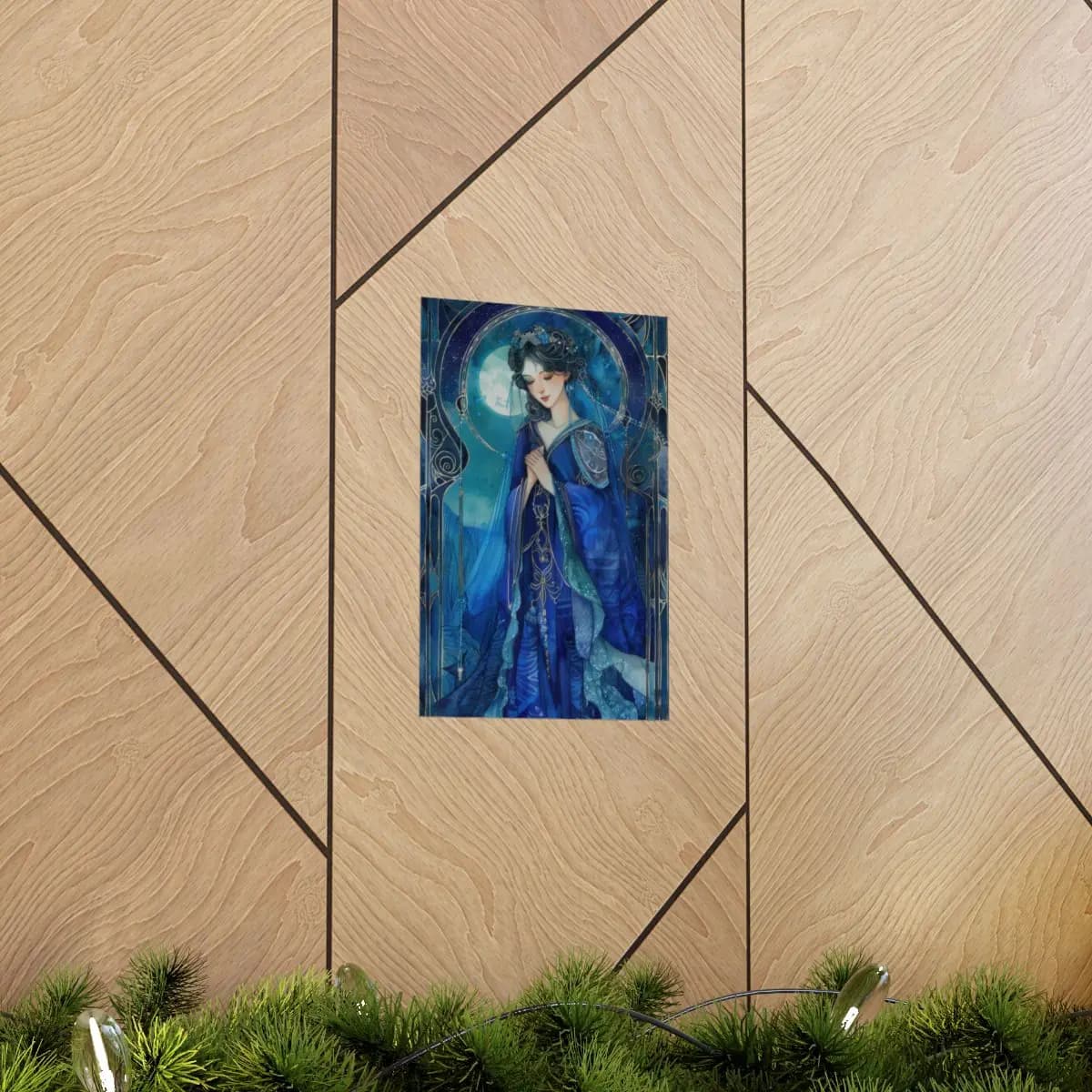 Moon Goddess in a Blue Night Hanfu - Matte Vertical Posters mockup angle 5