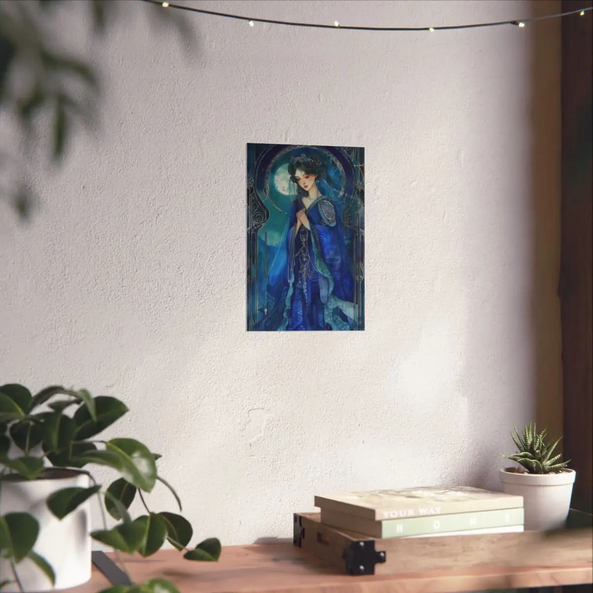 Moon Goddess in a Blue Night Hanfu - Matte Vertical Posters mockup angle 6