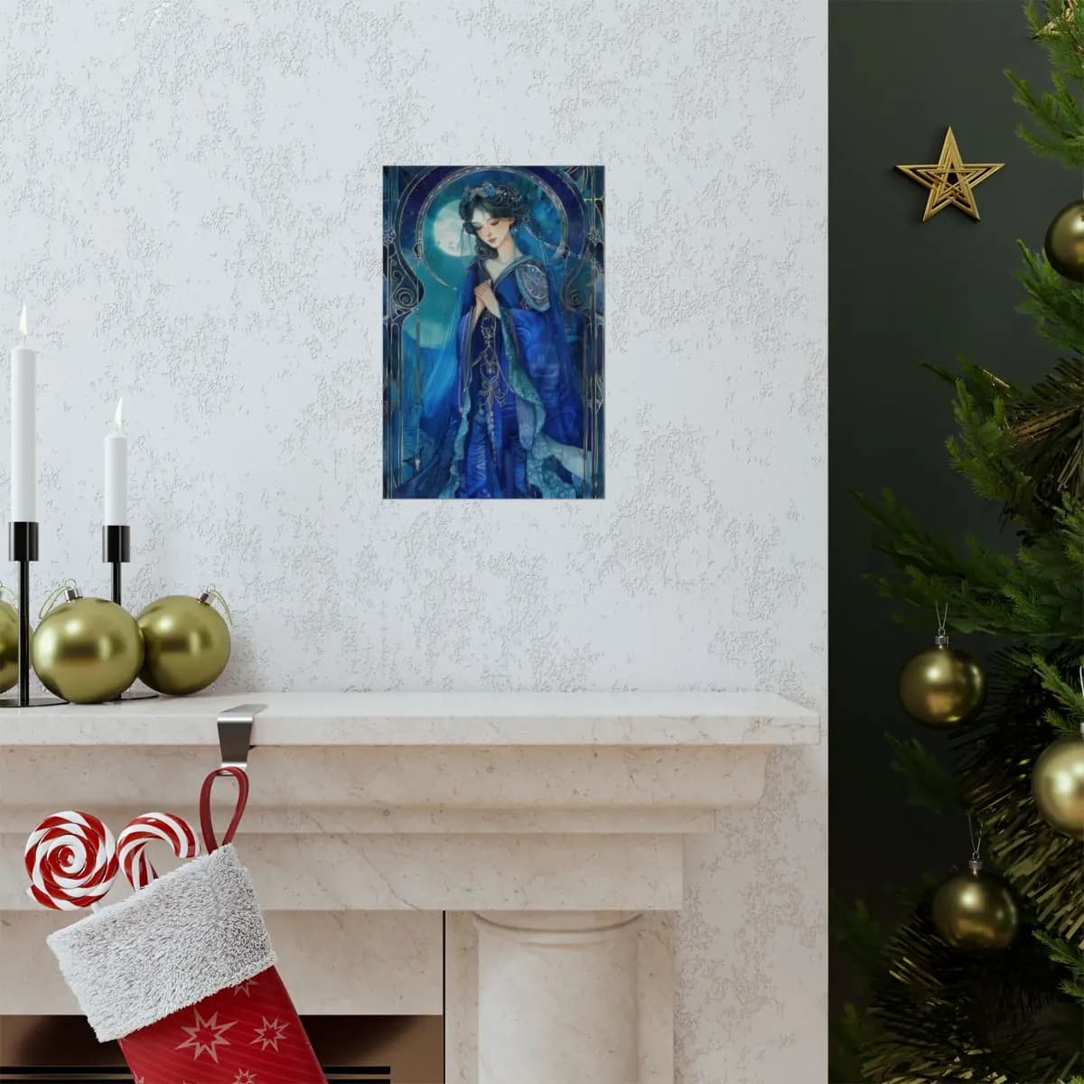 Moon Goddess in a Blue Night Hanfu - Matte Vertical Posters mockup angle 7