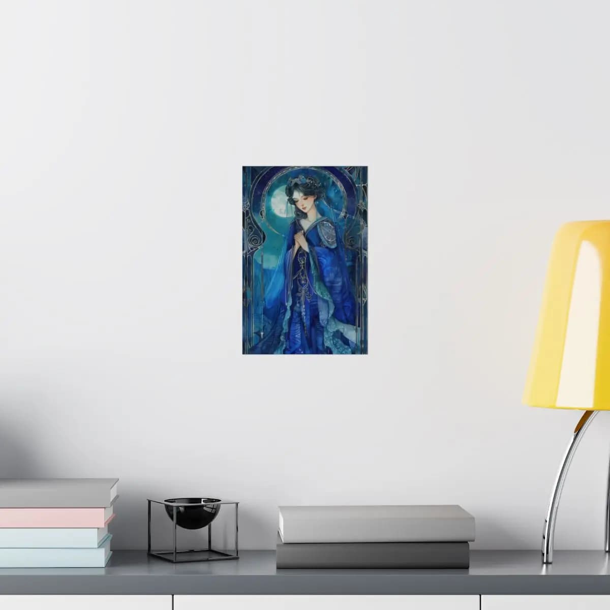 Moon Goddess in a Blue Night Hanfu - Matte Vertical Posters mockup angle 8
