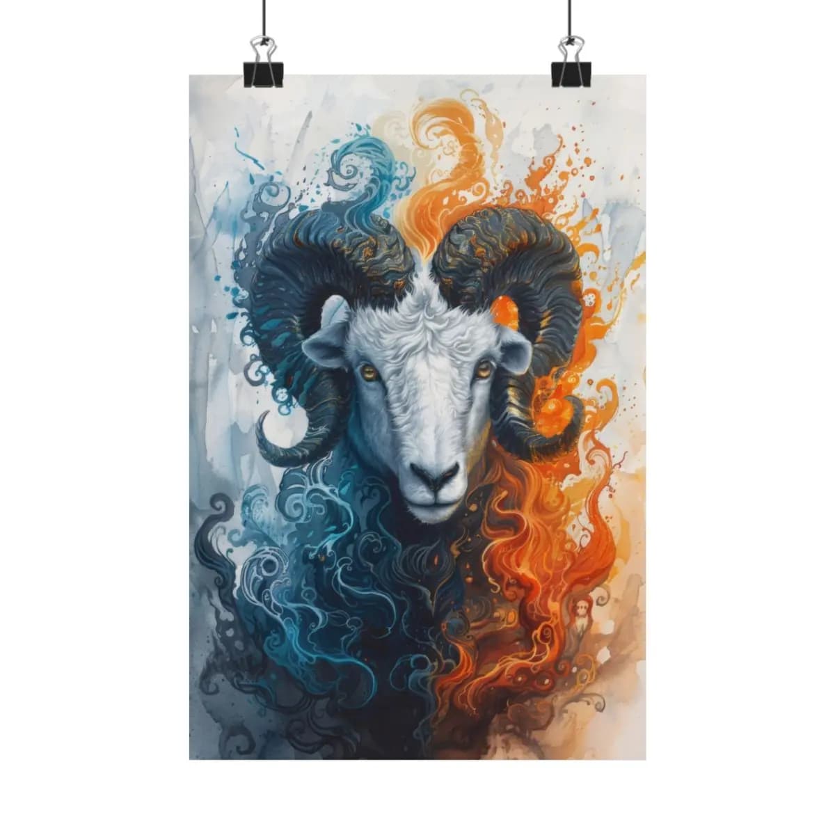 Mystical Ram Between Flame and Storm - Matte Vertical Posters mockup angle 1