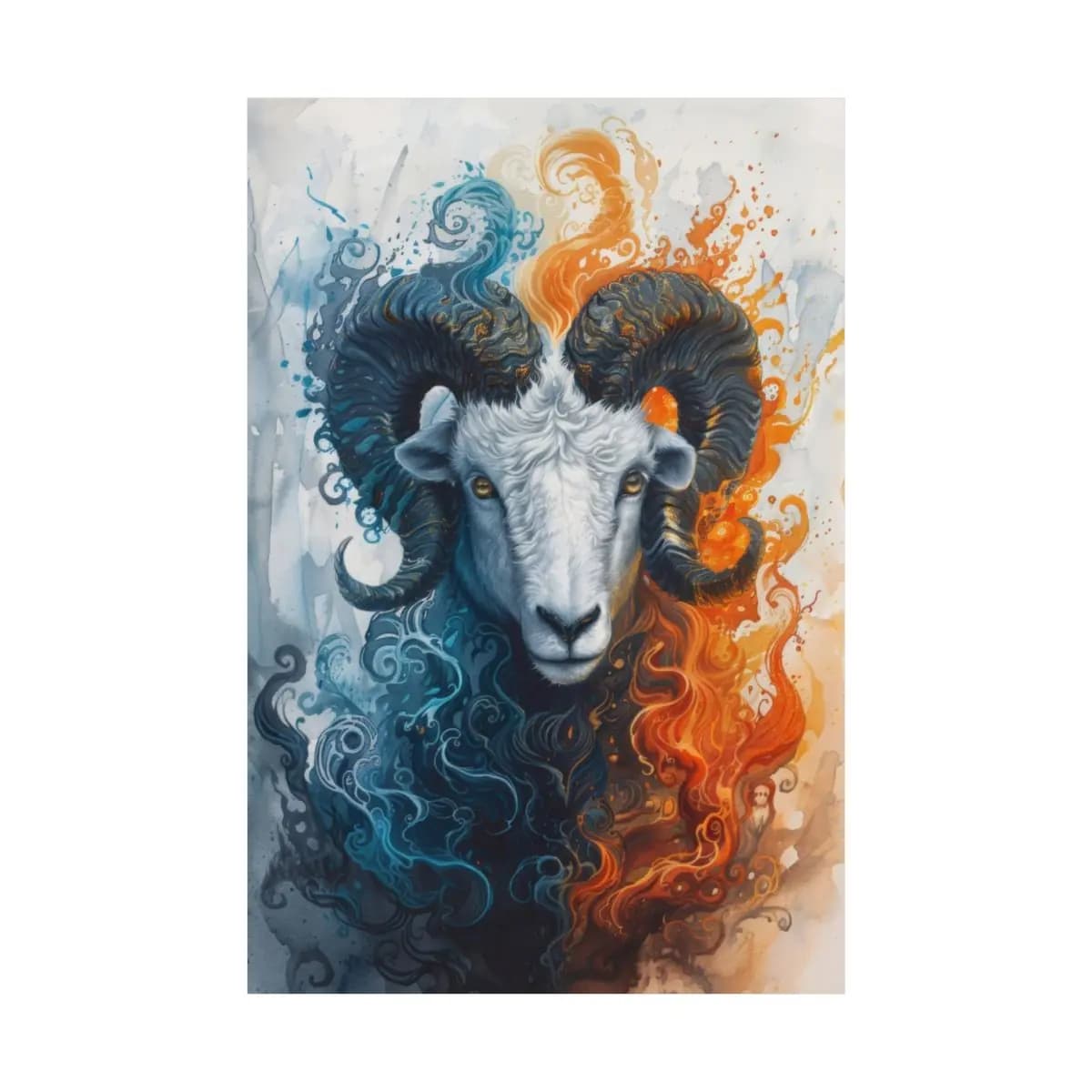 Mystical Ram Between Flame and Storm - Matte Vertical Posters mockup angle 2