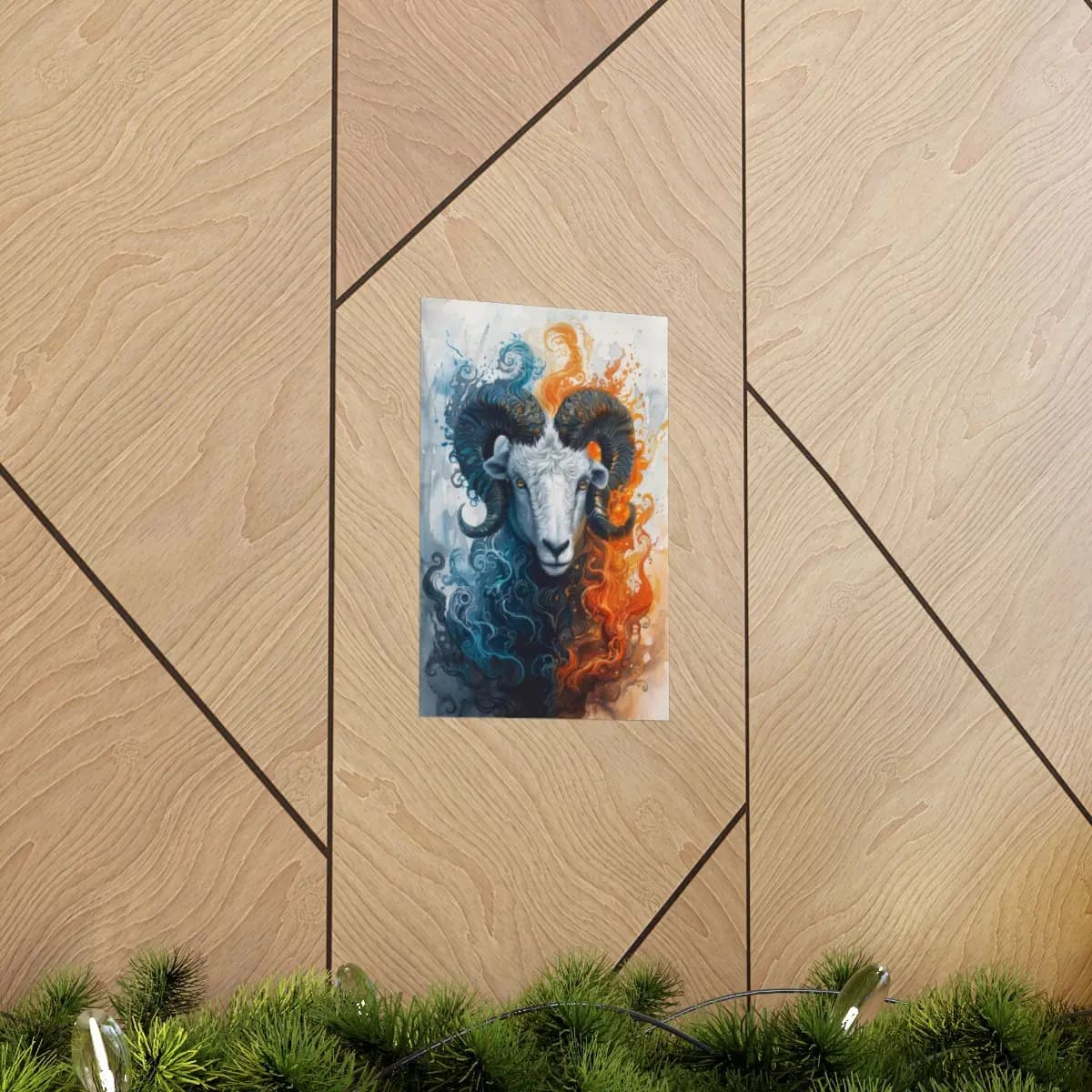 Mystical Ram Between Flame and Storm - Matte Vertical Posters mockup angle 5