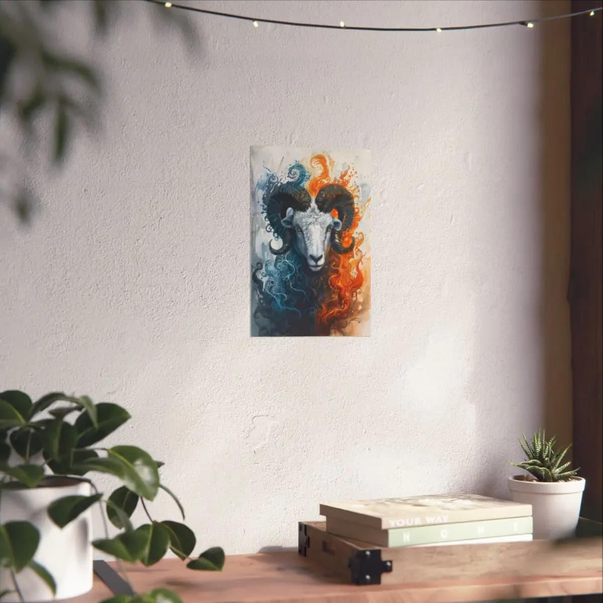 Mystical Ram Between Flame and Storm - Matte Vertical Posters mockup angle 6