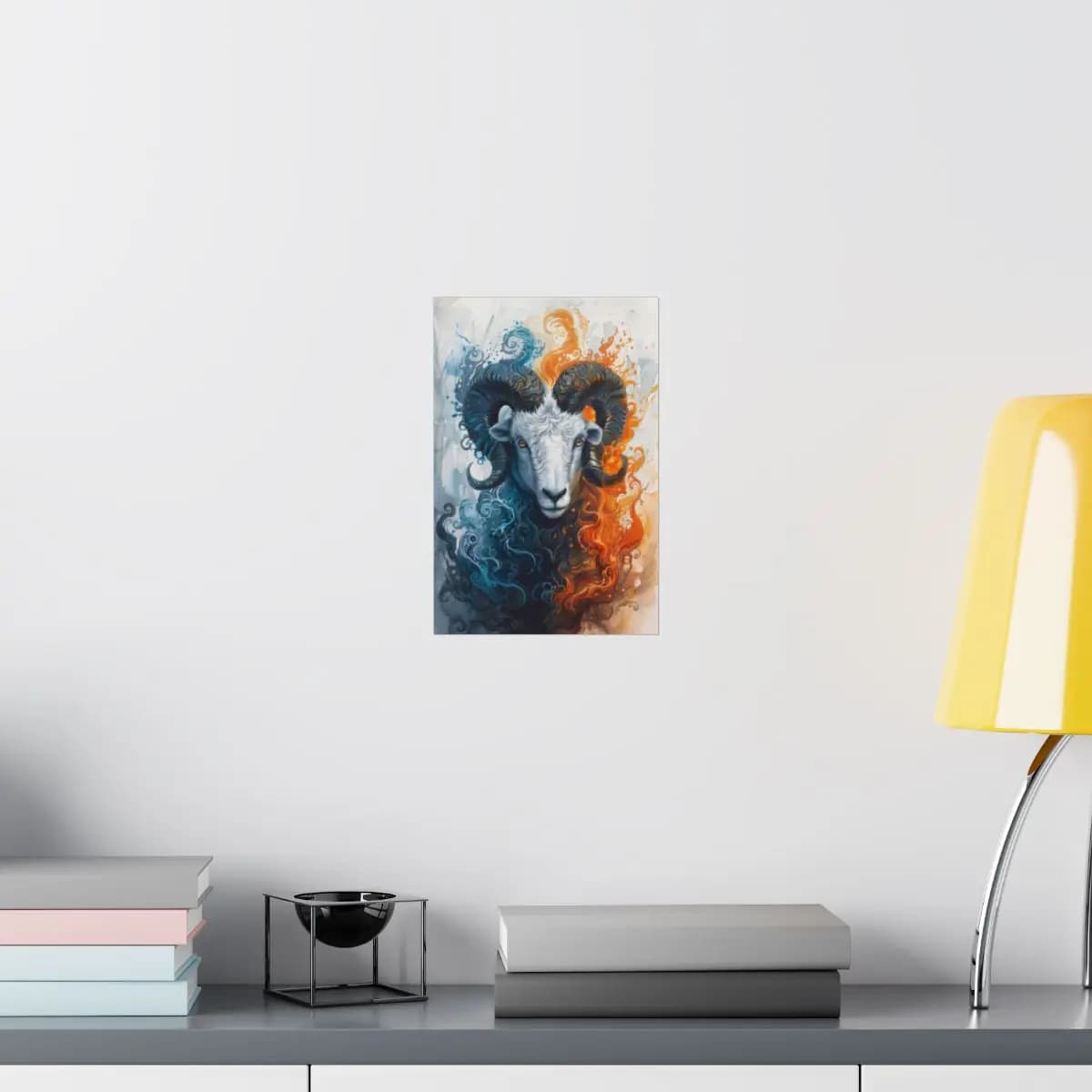 Mystical Ram Between Flame and Storm - Matte Vertical Posters mockup angle 8