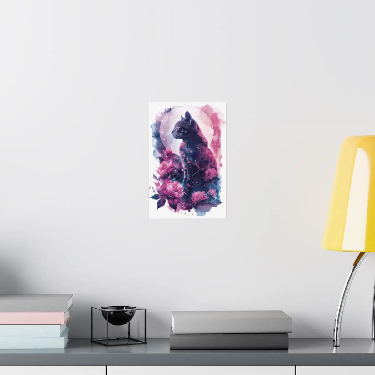 Mystic Cat Among Roses Beneath the Moon - Matte Vertical Posters mockup angle 8