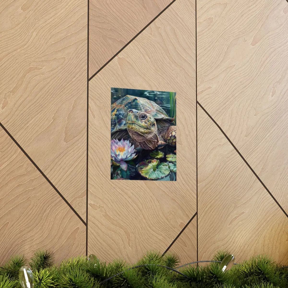 Majestic Pond Turtle Among Water Lilies - Matte Vertical Posters mockup angle 5