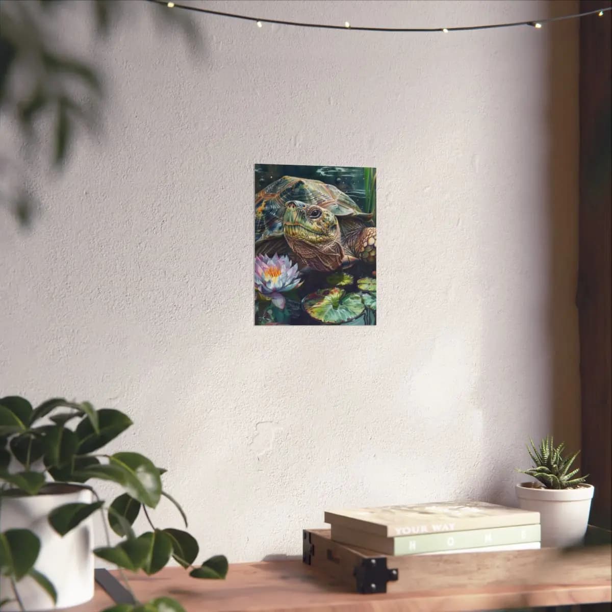 Majestic Pond Turtle Among Water Lilies - Matte Vertical Posters mockup angle 6