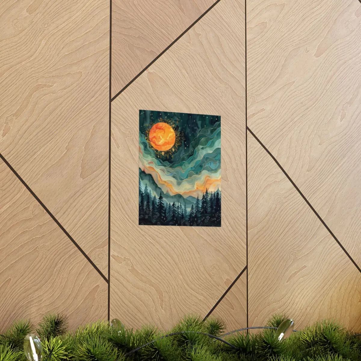 Fire Moon Rising Over Mystic Forest - Matte Vertical Posters mockup angle 5