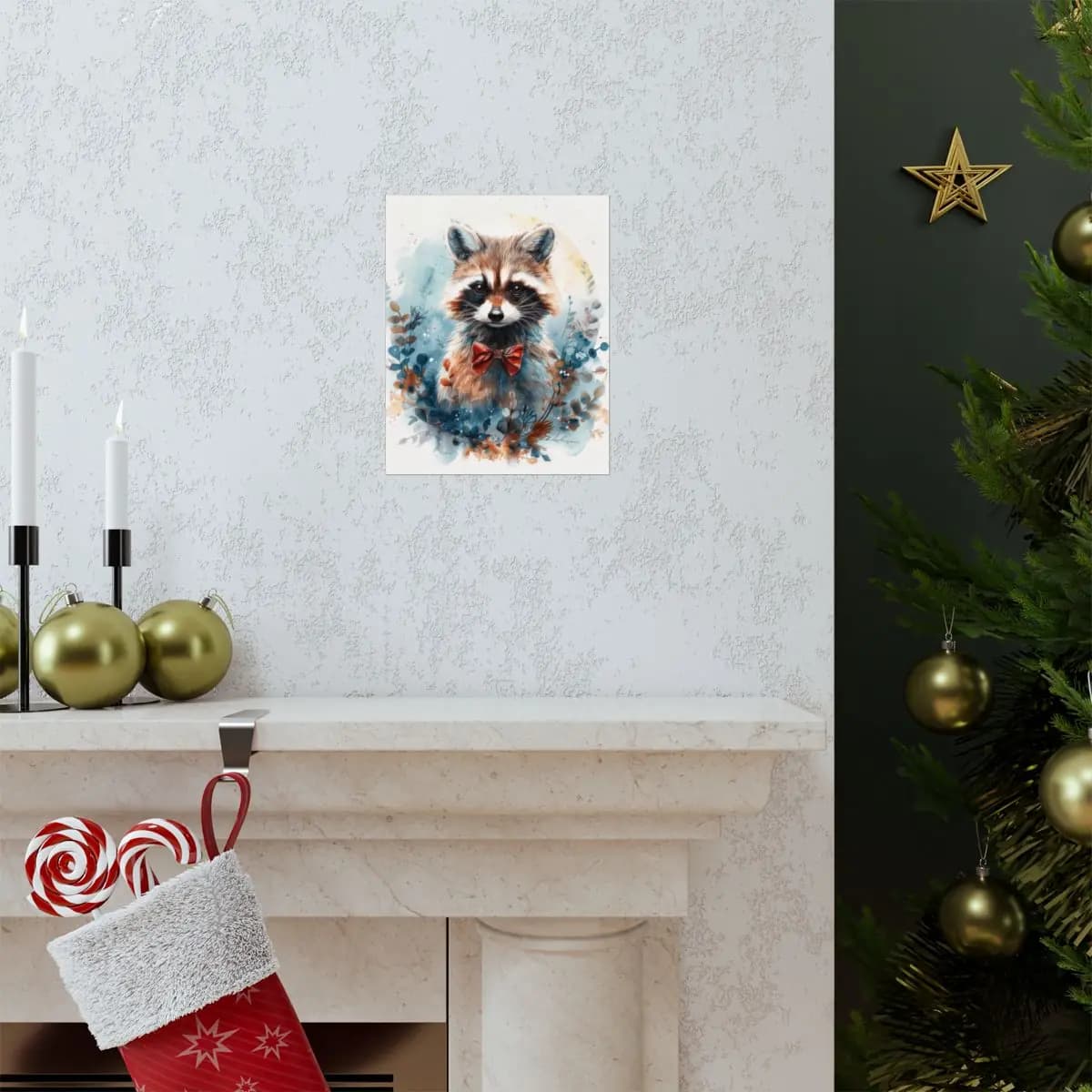 Dapper Raccoon with a Red Bow Tie - Matte Vertical Posters mockup angle 7