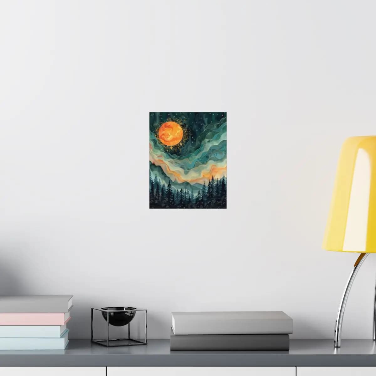 Fire Moon Rising Over Mystic Forest - Matte Vertical Posters mockup angle 8