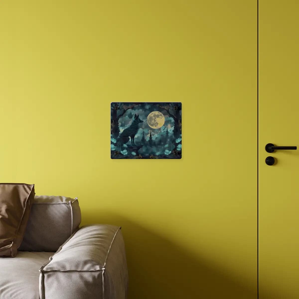 The Fox and the Moon Over the Dark Castle - Acrylic Wall Art Panels mockup angle 4