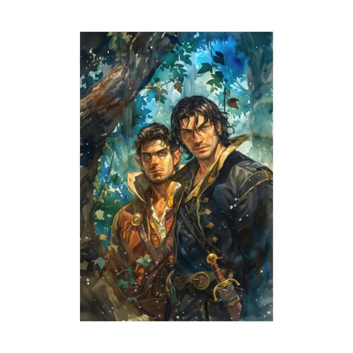 Two Adventurers in an Enchanted Forest - Matte Vertical Posters mockup angle 2