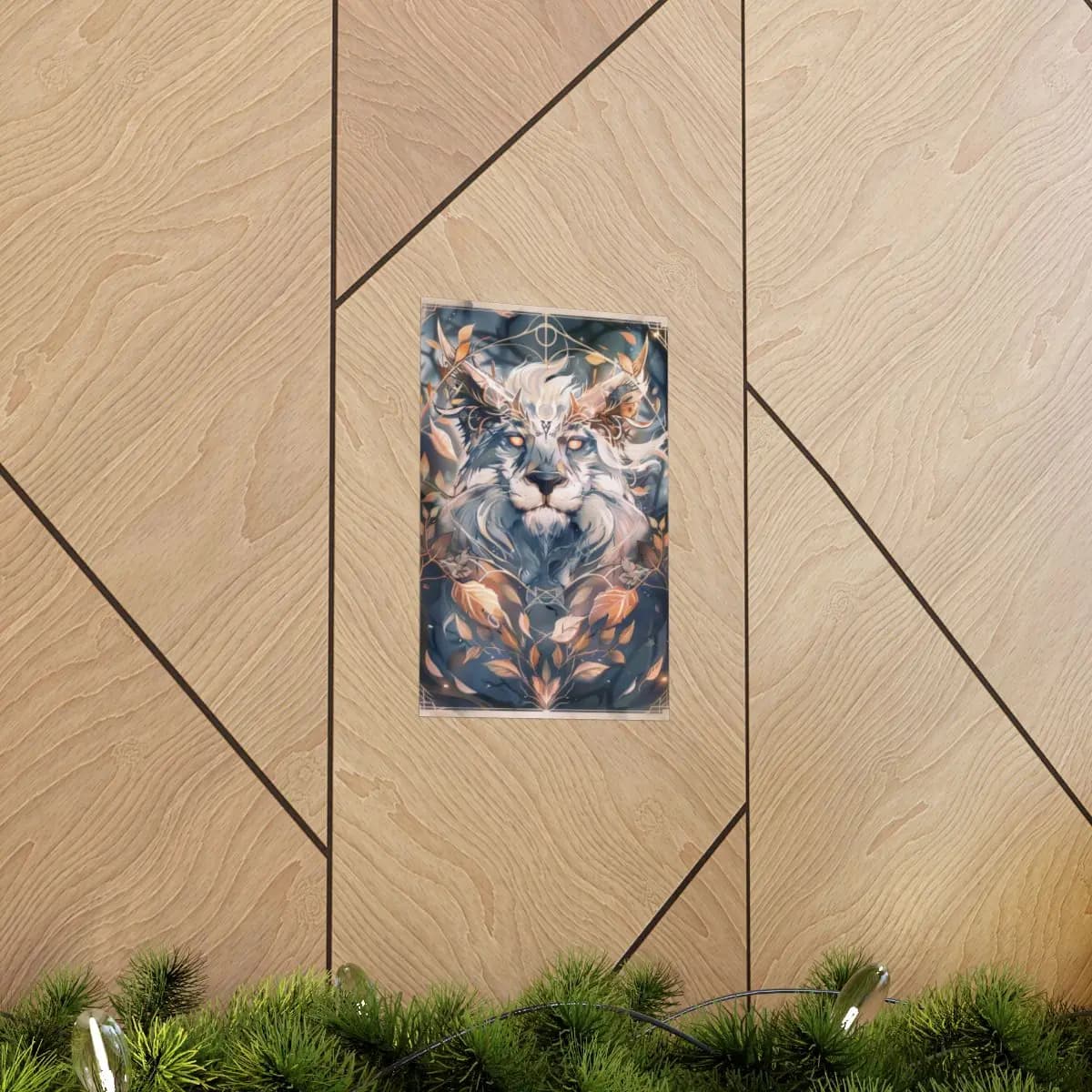The Sacred Lion with Ember Eyes - Matte Vertical Posters mockup angle 5