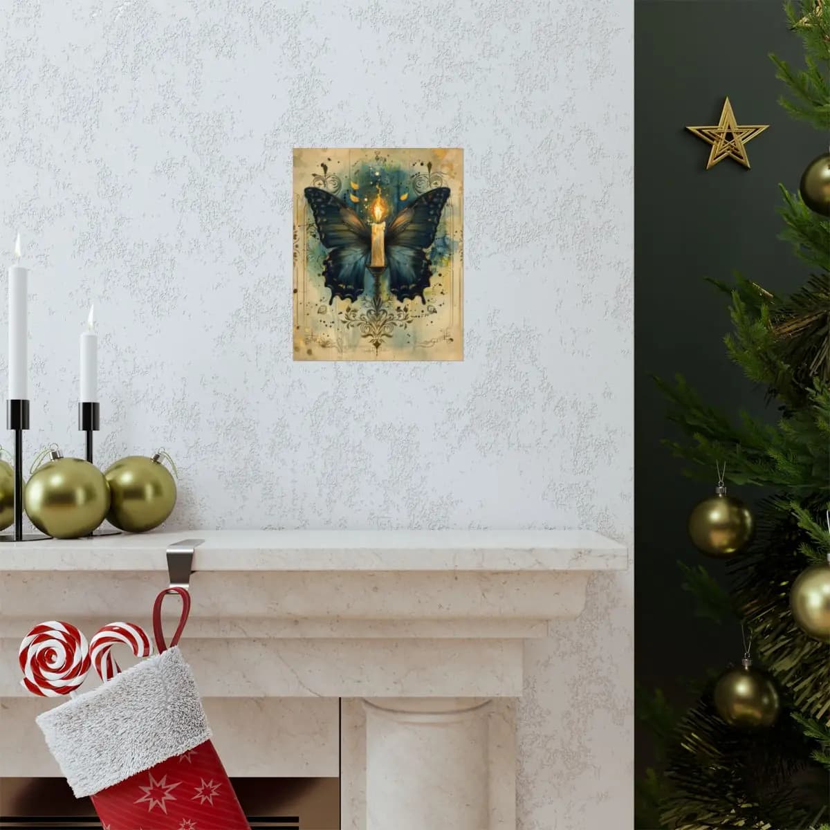 Butterfly Wings and Mystical Candlelight - Matte Vertical Posters mockup angle 7