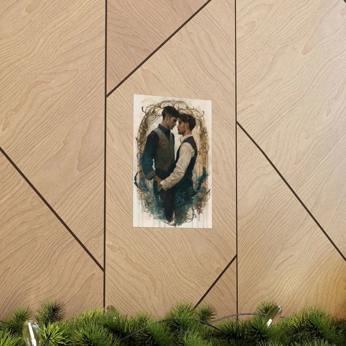 Two Men Face to Face in an Ornamental Frame - Matte Vertical Posters mockup angle 5