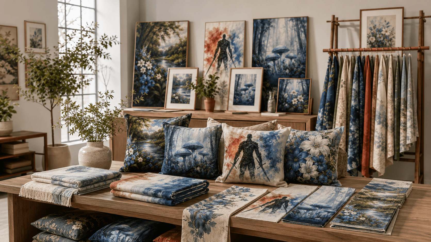 Presentation boutique DeePat Studio avec art mural et textiles decoratifs